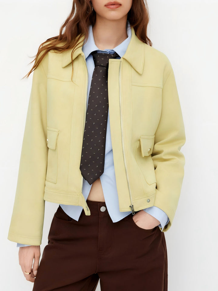 Damen Kurzjacke mit Reißverschluss, Hemdkragen und Pattentaschen Drune