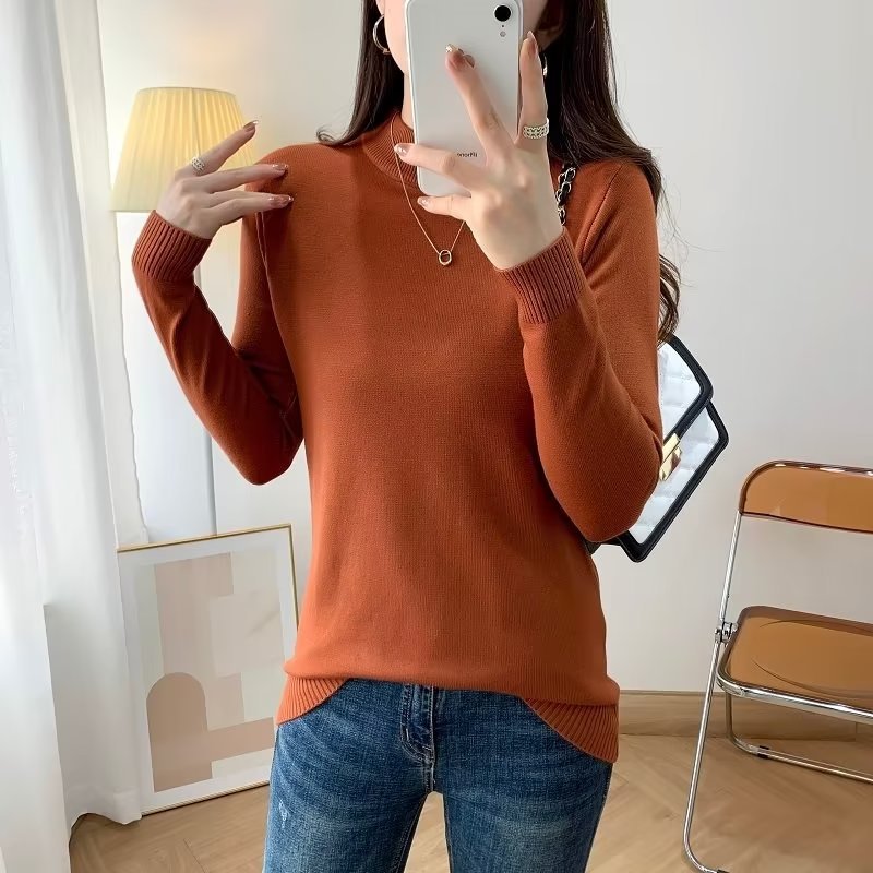 Damen Feiner Langarm-Feinstrickpullover mit schmalem Stehkragen und gerippten Bündchen Drune