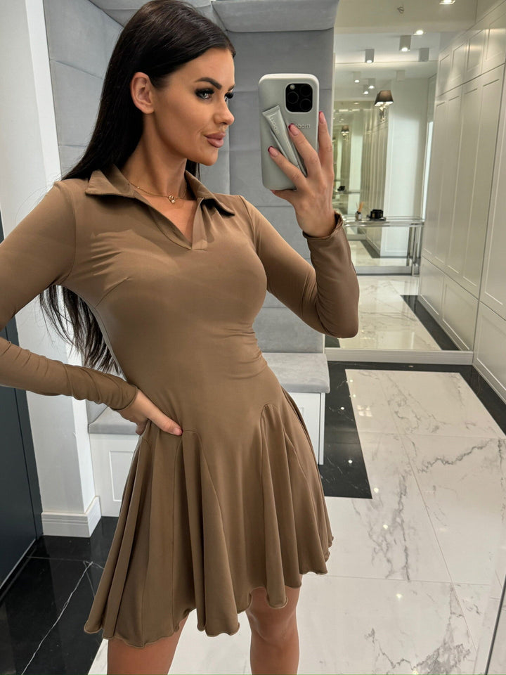Damen A-Linien Kleid mit Polo-Kragen und schwingendem Rock Drune