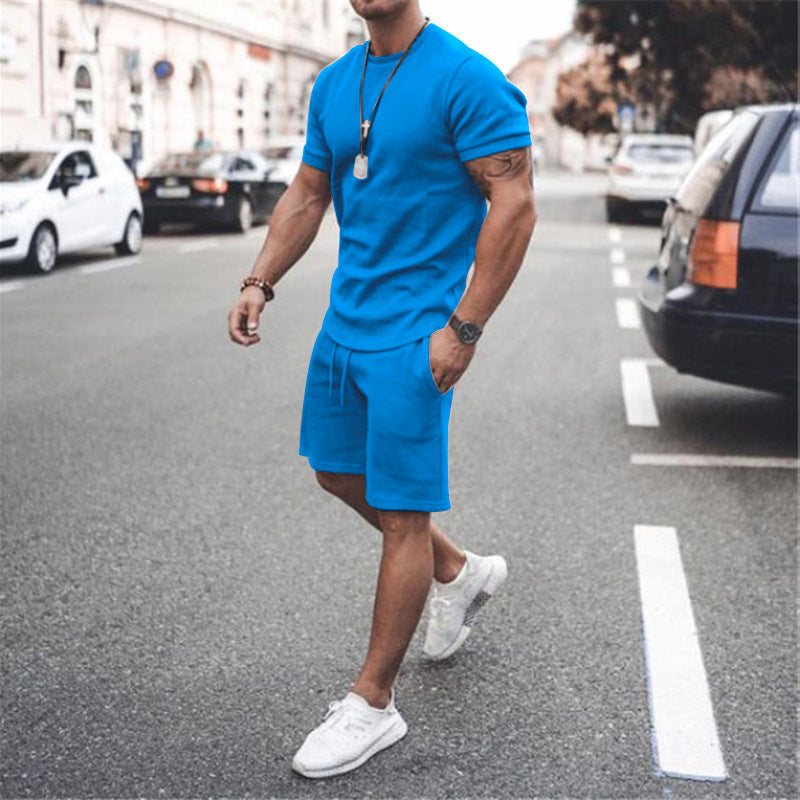Herren nan figurbetontes Kurzarmshirt mit verstärkter Schulternaht und elastischer Kordelzug-Bermuda aus Stretchjersey Drune