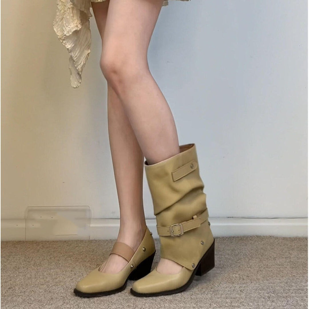 Damen Modische Stiefeletten mit hohem Schaft und Riemen Drune