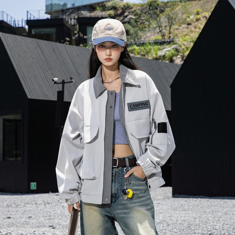 Damen Oversize Utility-Jacke mit Fleece‑Kragen & Multifunktions‑Taschen Drune