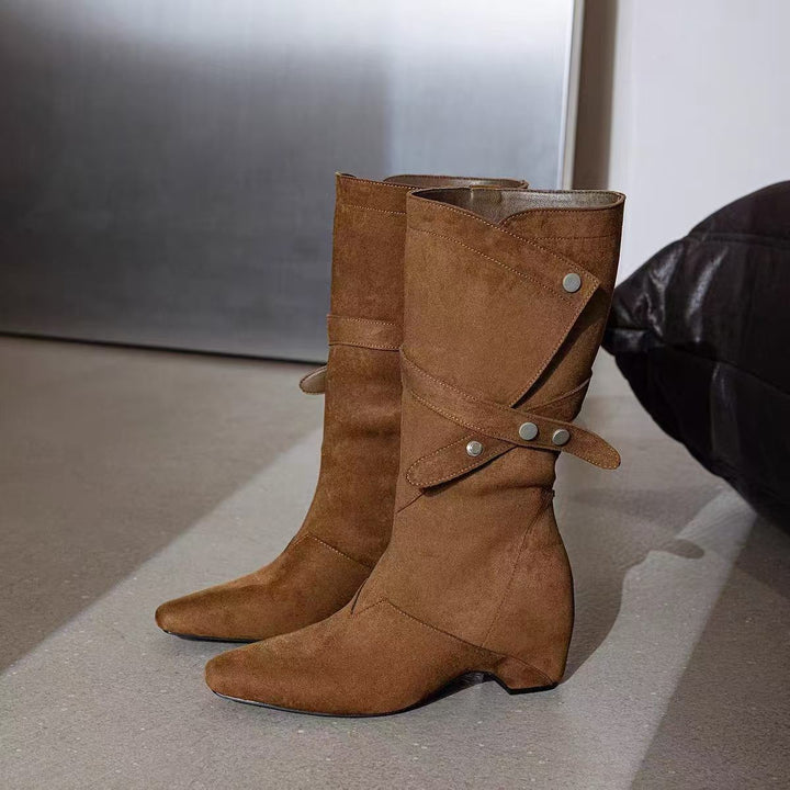 Damen Modische Stiefeletten aus Wildleder mit Wickel-Design Drune