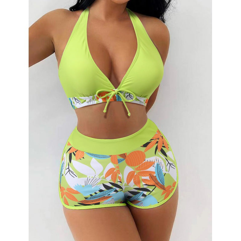 Damen Hochgeschlossen Bikini mit verspieltem Blumenmuster Drune