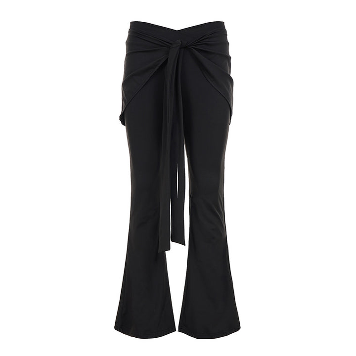 Damen nan ausgestellte Palazzohose mit Wickelrock-Overlay, hohem Bund und Bindegürtel Drune