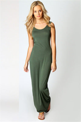 Damen Elegantes, figurbetontes Maxikleid mit tiefem Rundhalsausschnitt Drune