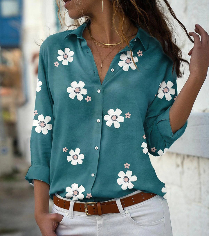 Damen Bluse mit Blumenmuster, Hemdkragen und lockerer Passform Drune