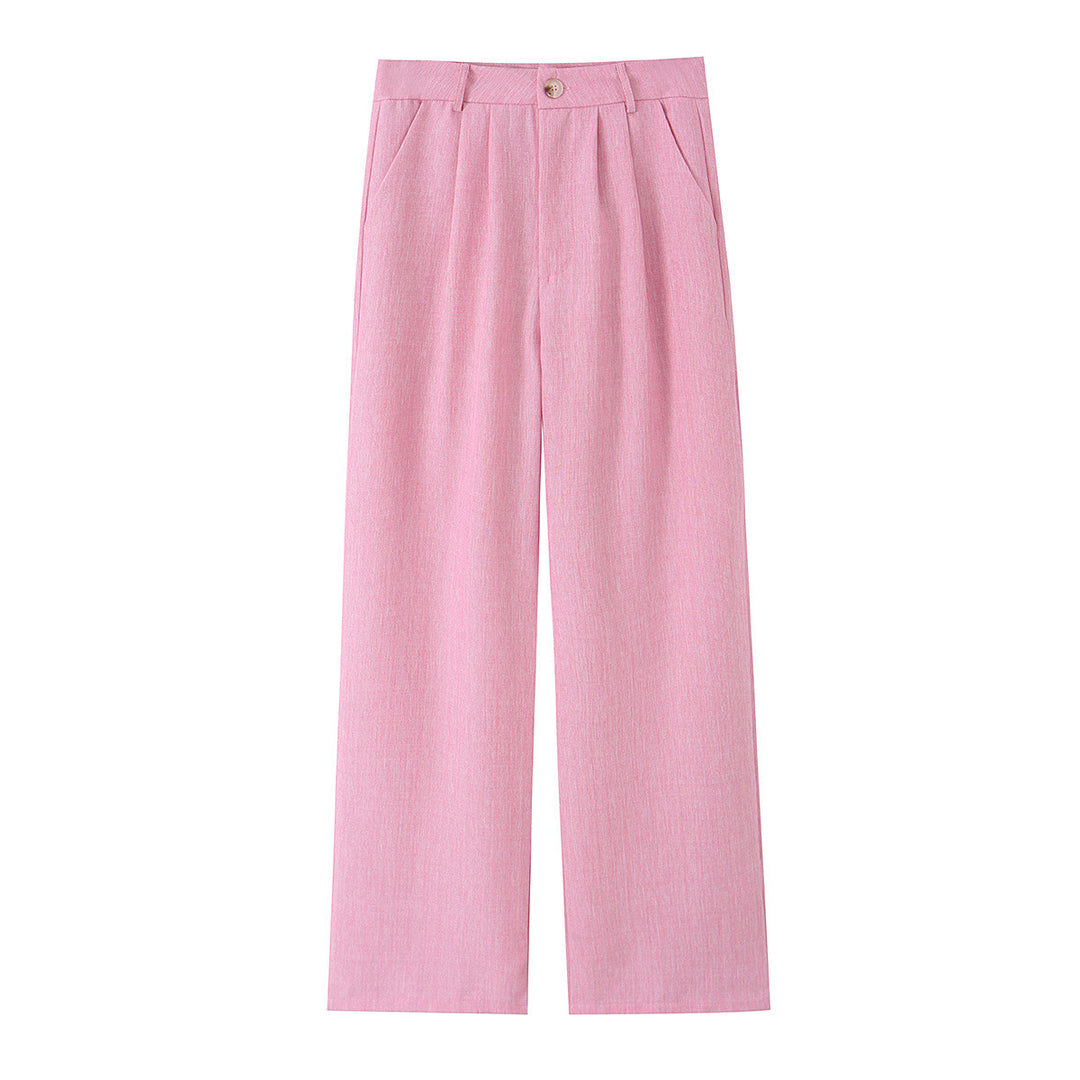 Damen Zweiteiliges Business-Set mit tailliertem Ein-Knopf-Blazer und weiter Bundfaltenhose Drune