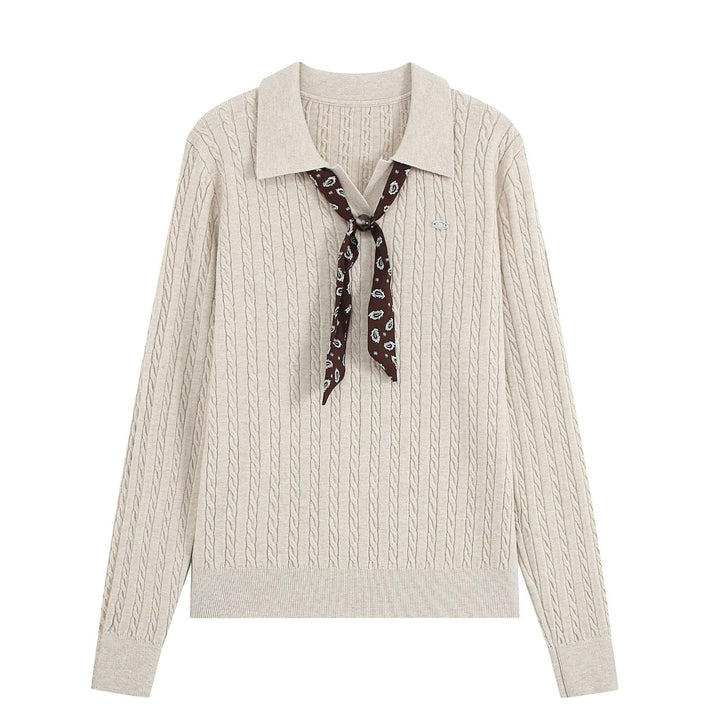 Damen Strickpullover mit Troyer‑Kragen und Zierkrawatte Drune