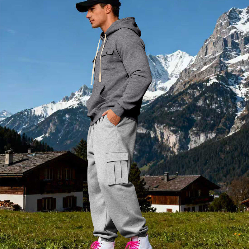 Herren Kapuzen-Sweatherset mit Cargo-Jogger und aufgesetzten Taschen Drune