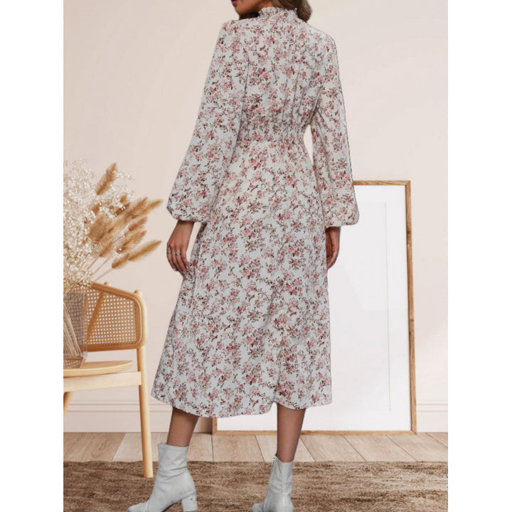 Damen Maxikleid mit hochgeschlossenem Kragen und floralen Details Drune