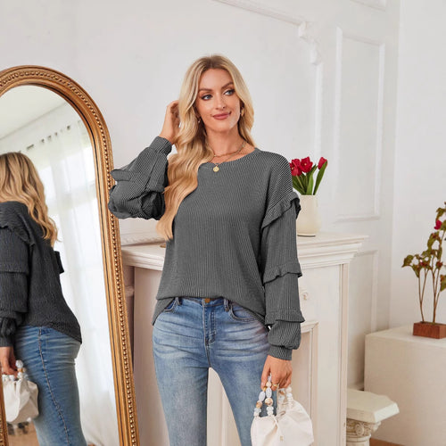 Damen lässiges Oberteil mit Rüschendetails und strukturiertem Design Drune