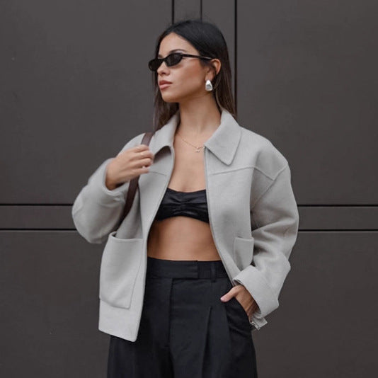 Damen Lässige Oversized-Jacke mit praktischen Taschen und elegantem Kragen Drune