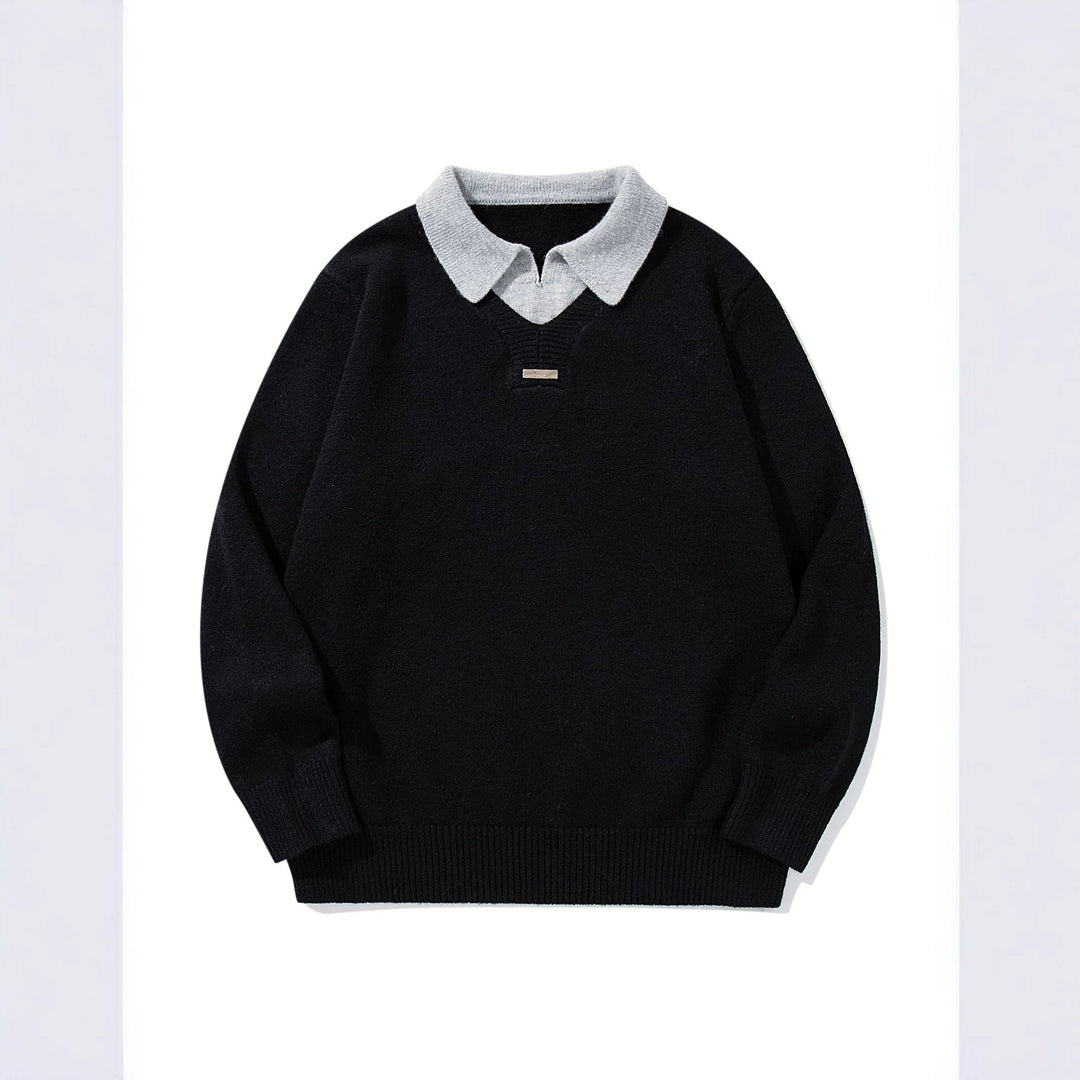Herren Boxy-Strickpullover mit Polokragen und V‑Einsatz Drune