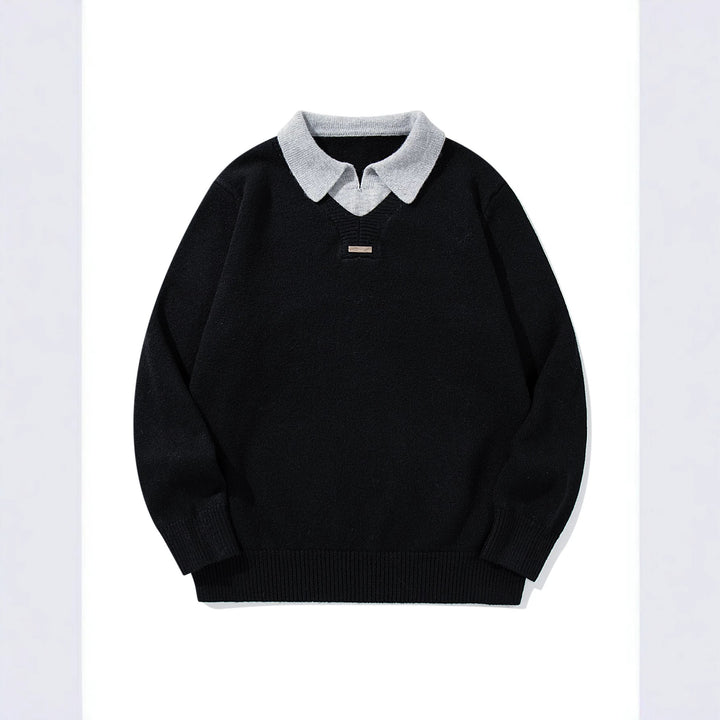 Herren Boxy-Strickpullover mit Polokragen und V‑Einsatz Drune