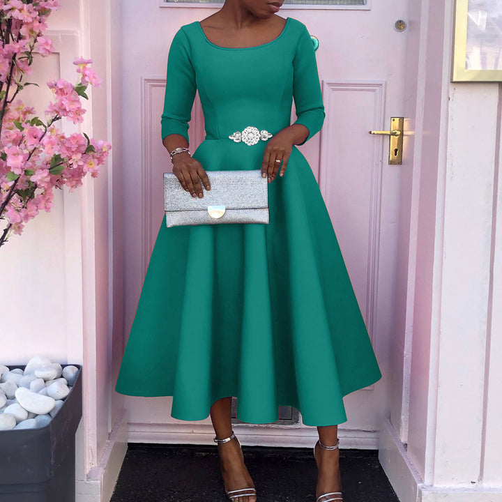 Damen A-Linien Kleid mit elegantem Rundhalsausschnitt und schwingendem Rock Drune