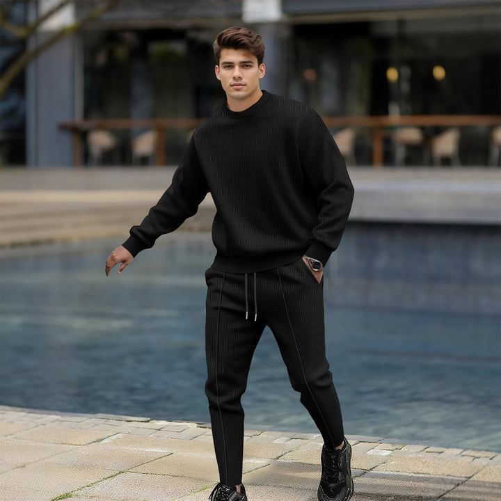 Herren lässiger Strickpullover und Jogginghose mit elastischem Bund Drune