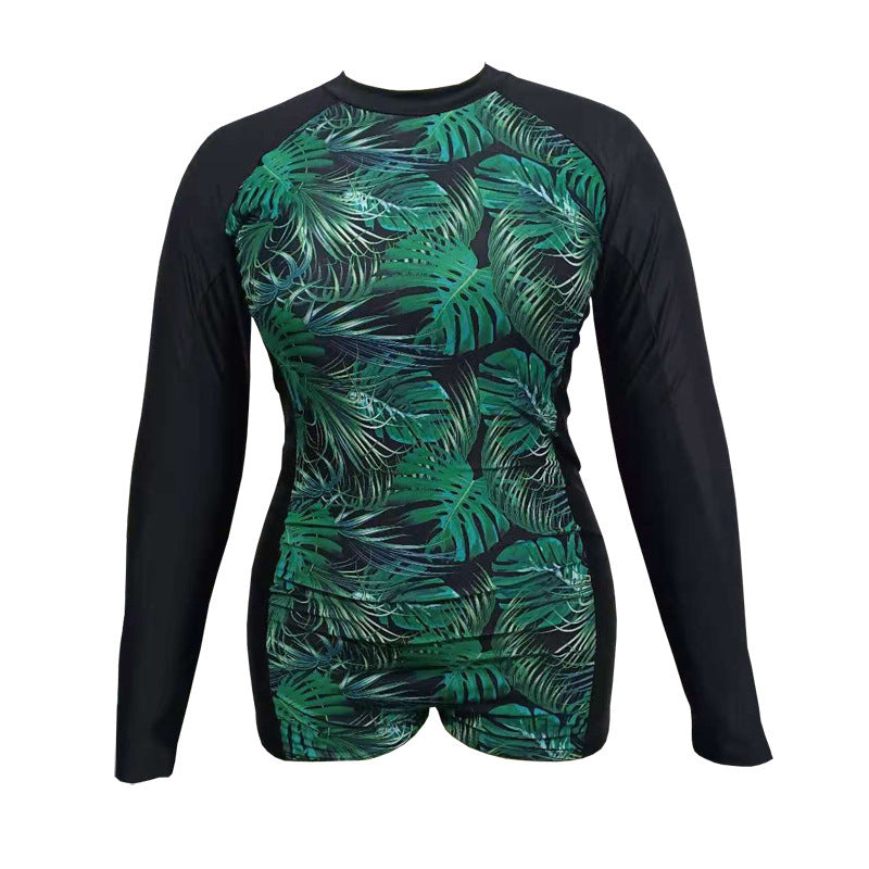 Damen Langarm Rashguard mit tropischem Blätterdesign Drune