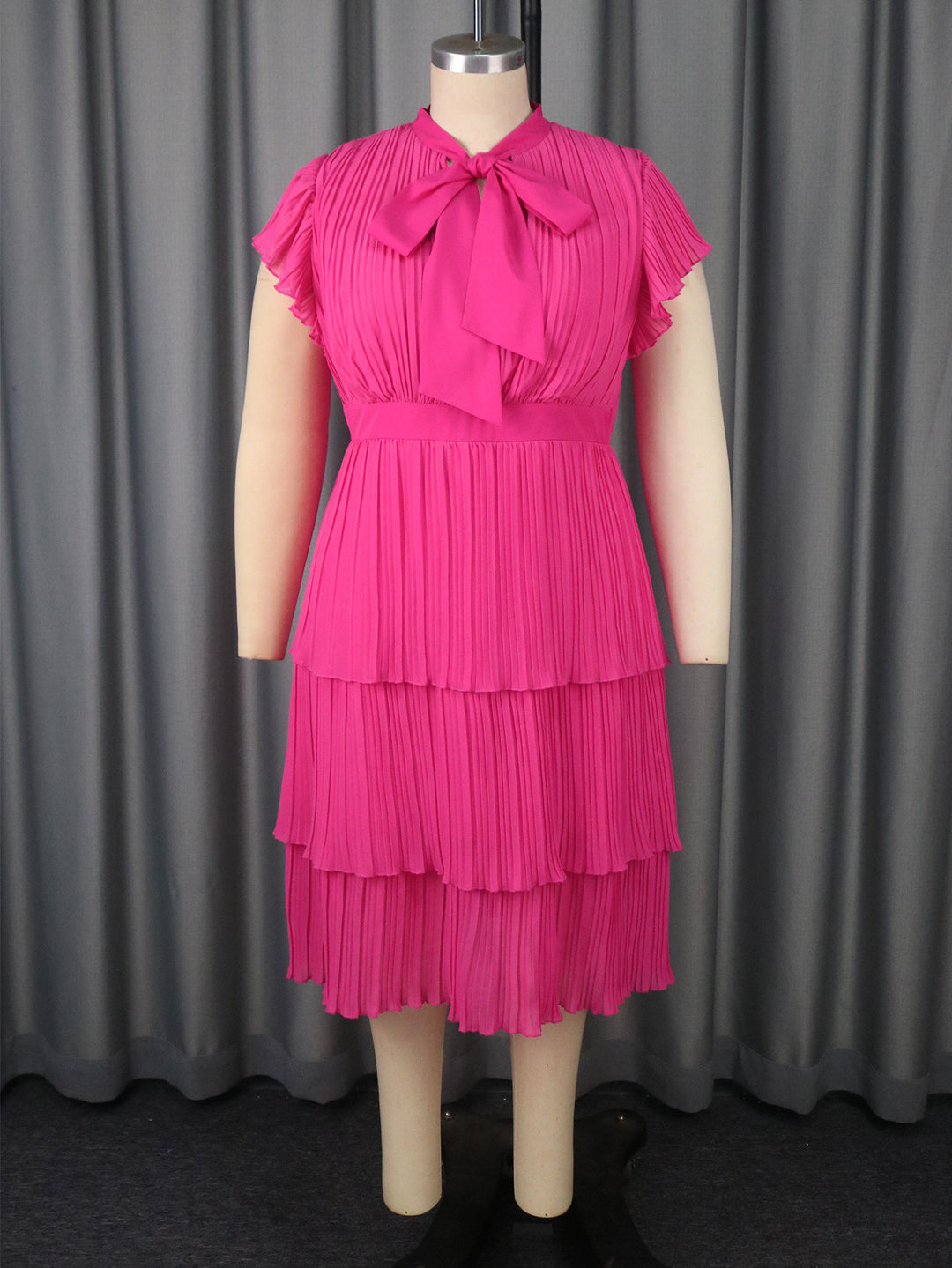 Damen plissiertes Midi-Kleid mit Schleifenakzent Drune