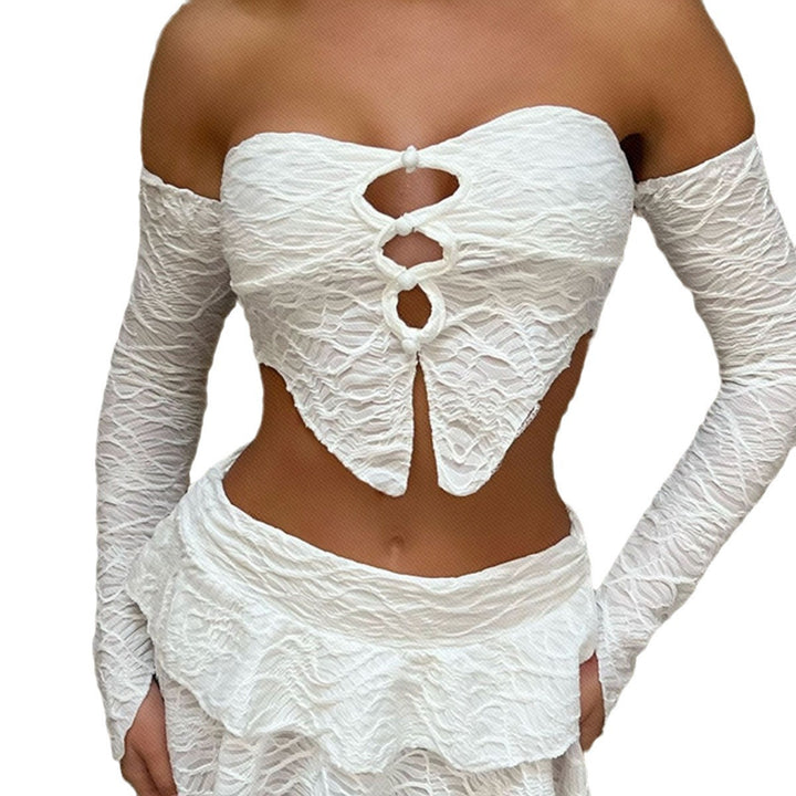 Damen Cropped Oberteil mit einzigartigem Knotendesign und raffinierten Ärmeln Drune