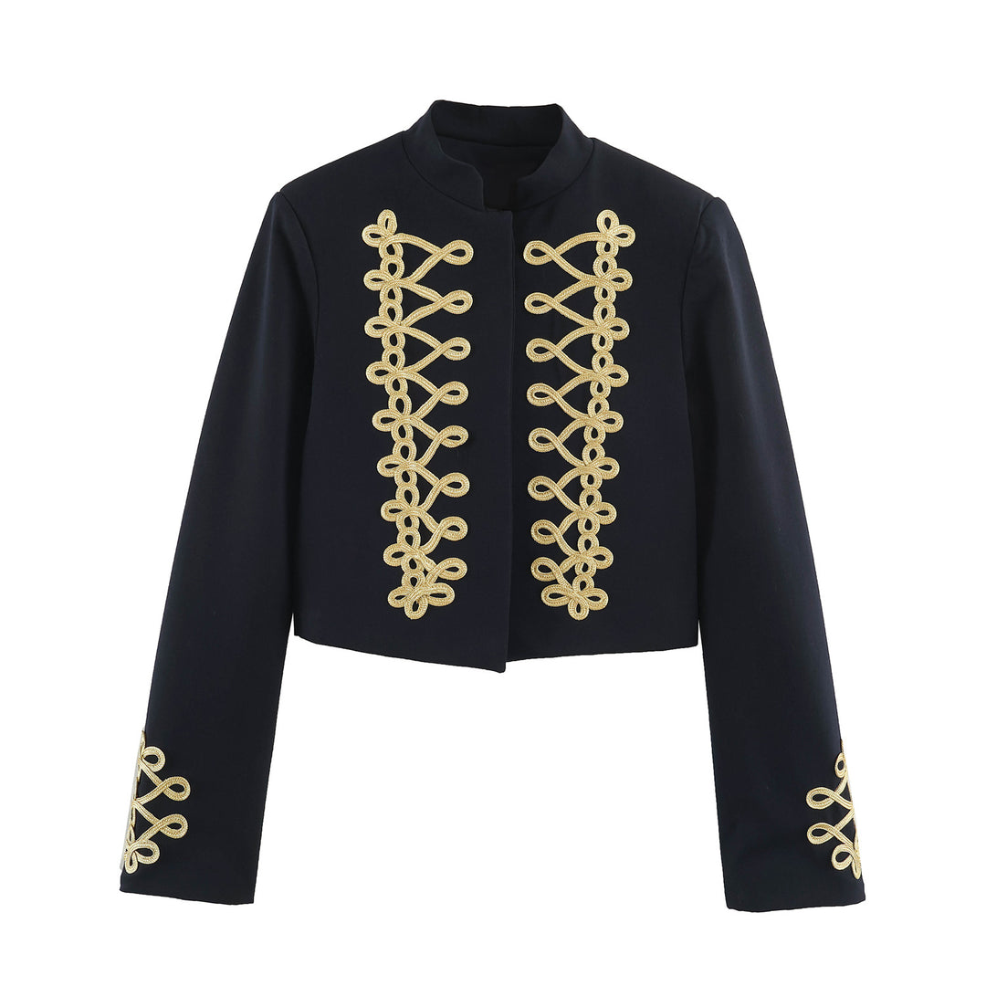 Damen Cropped-Bolerojacke mit hohem Stehkragen und dekorativer Galonborte Drune