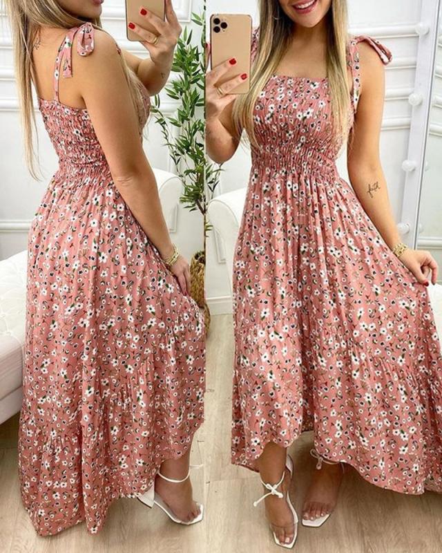 Damen Maxikleid mit Blumenmuster und elastischem Oberteil Drune