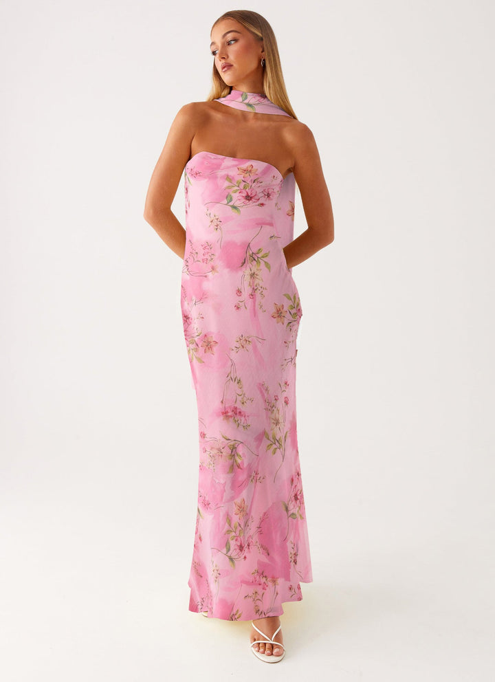 Damen Elegantes Langarm Abendkleid im Blumendesign Drune