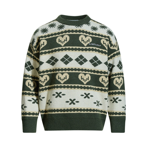 Herren Gemusterter Grobstrick-Pullover im Norwegerstil mit Rundhalsausschnitt Drune
