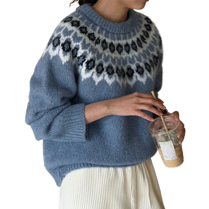 Damen Gemusterter Strickpullover mit Norweger-Motiv Drune