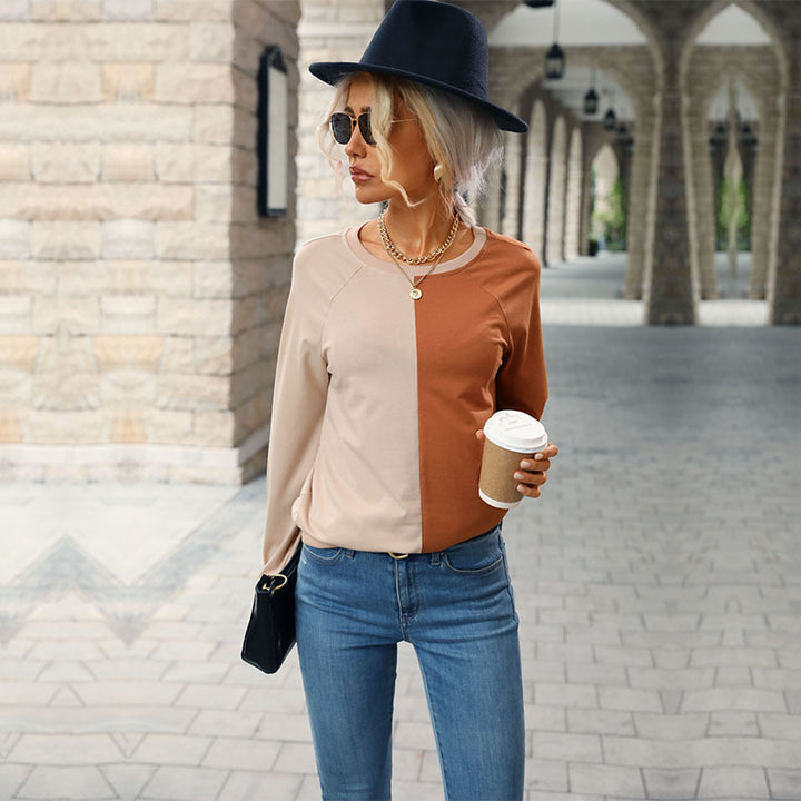 Damen Zweifarbiger Feinstrickpullover mit Raglanärmeln und legerer Passform Drune