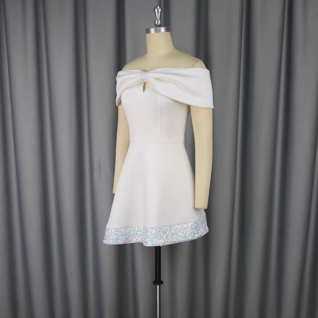 Damen Elegantes Cocktailkleid mit Off-Shoulder Design und verzierter Schleife Drune