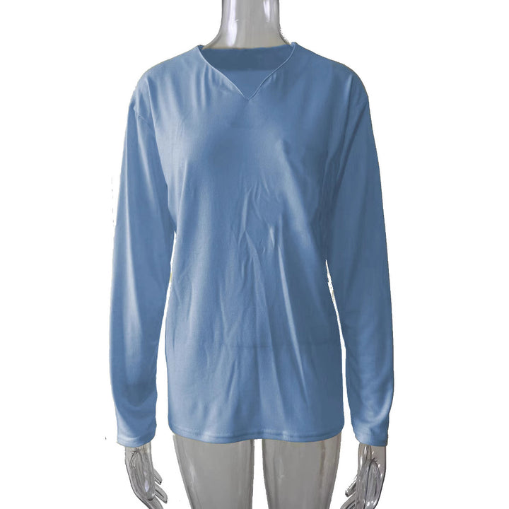 Damen nan legeres Langarmshirt mit V-Notch-Ausschnitt, Brusttasche und lockerer Oversize-Passform Drune