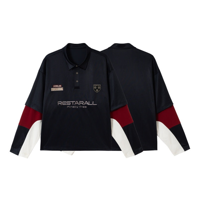 Unisex Langärmeliges Rugby‑Polo im Oversize‑Cut mit Colorblock‑Ärmeln und Logostickerei Drune