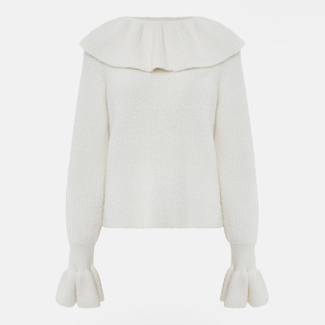 Damen Pullover mit weitem Rollkragen und Volantärmeln Drune
