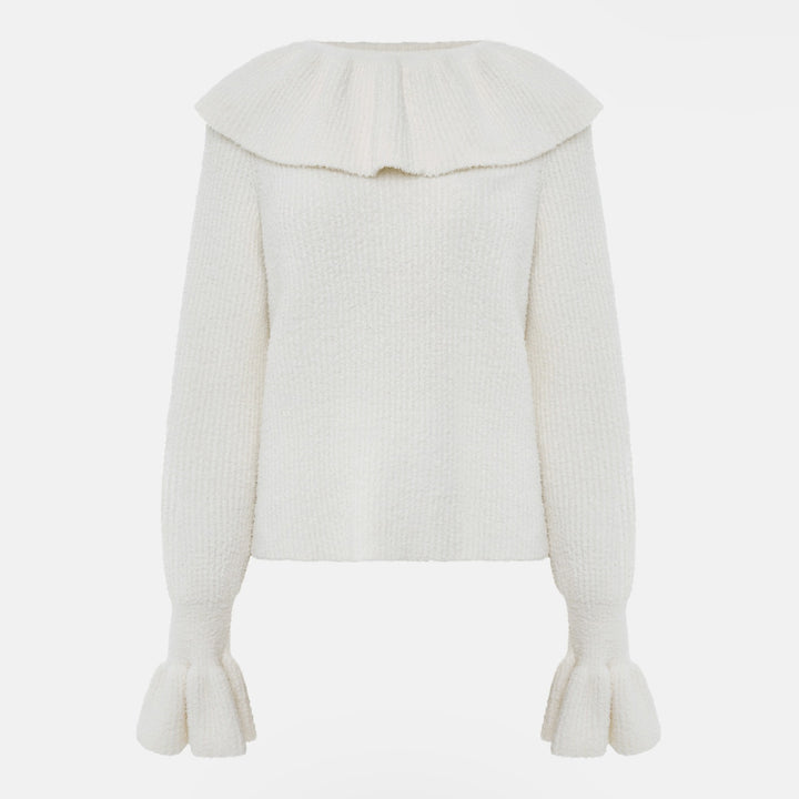 Damen Pullover mit weitem Rollkragen und Volantärmeln Drune