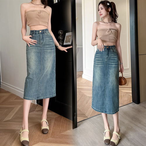 Damen Langer Denimrock mit Frontschlitz Drune