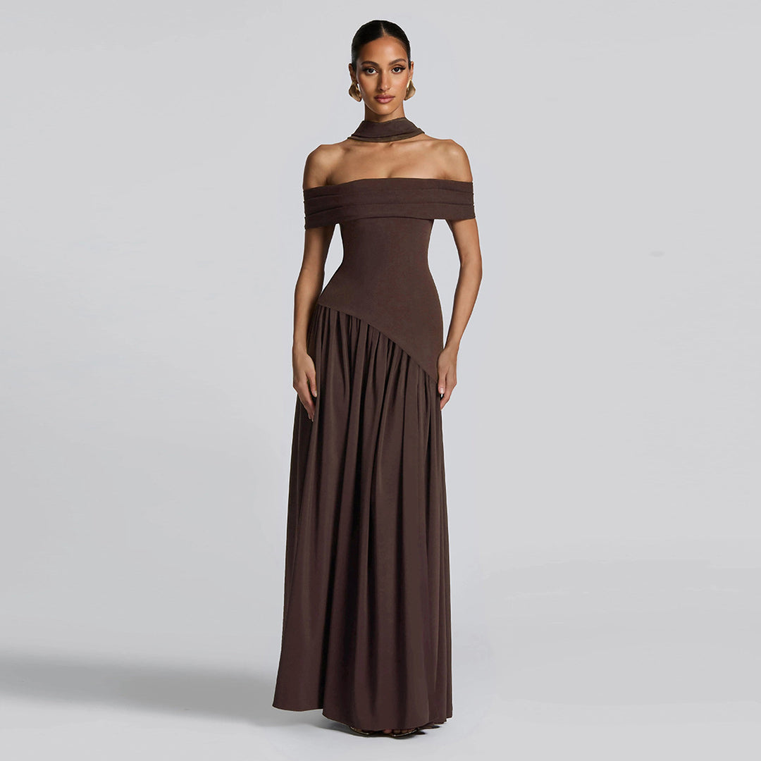 Damen Abendkleid mit schickem Schulterfreies Design und hohem Schlitz Drune
