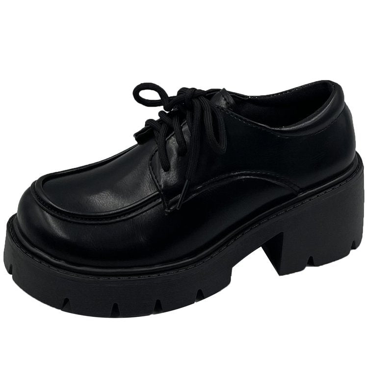 Damen Chunky Schnürschuhe mit robustem Blockabsatz und glänzender Oberfläche Drune