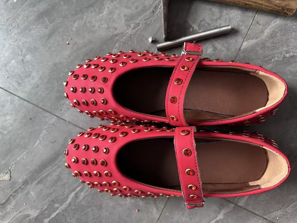 Damen  veredelte Mary‑Jane Ballerina mit Strassbesatz und verstellbarer Metallschnalle Drune