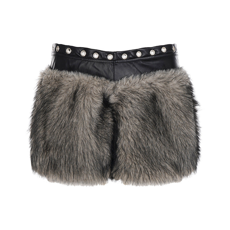Damen Kunstfell-Shorts Drune