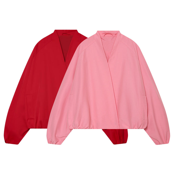 Damen Cropped Kimono-Jacke mit überschnittenen Ärmeln und elastischem Bund Drune