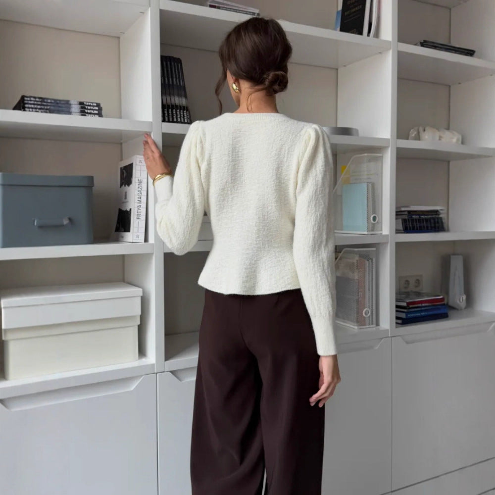 Damen Eleganter Strickcardigan mit hochgeschlossenem Kragen Drune