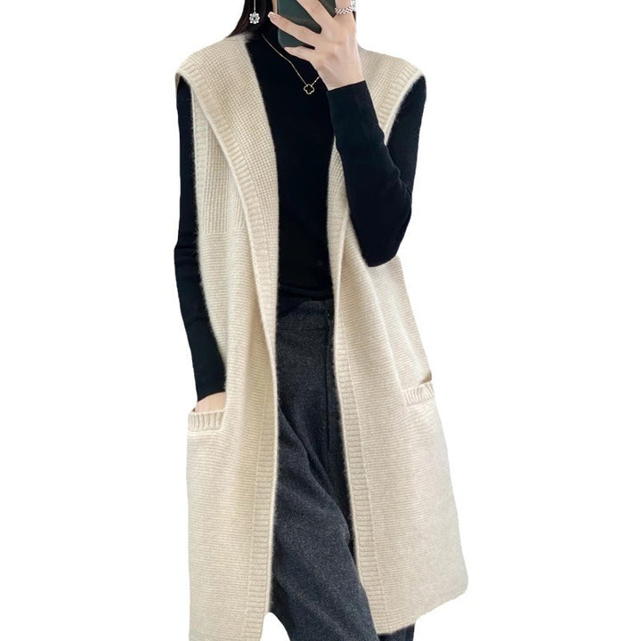 Damen Strickweste mit Kapuze und Taschen Drune