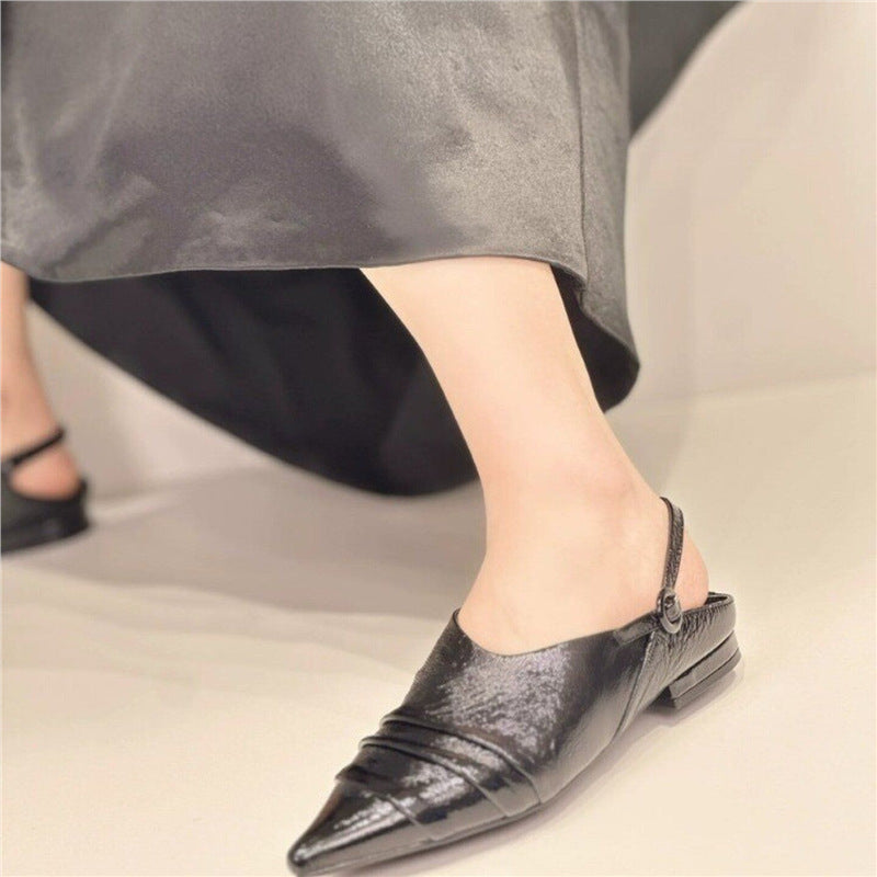 Damen Spitz zulaufende Slingback‑Mules mit dekorativem Riemen und ergonomischem Flachabsatz Drune