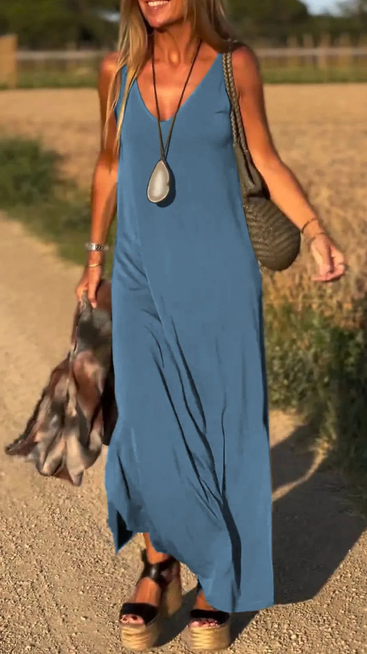 Damen Maxikleid mit eleganter V-Form und qualitativ hochwertigem Obermaterial Drune