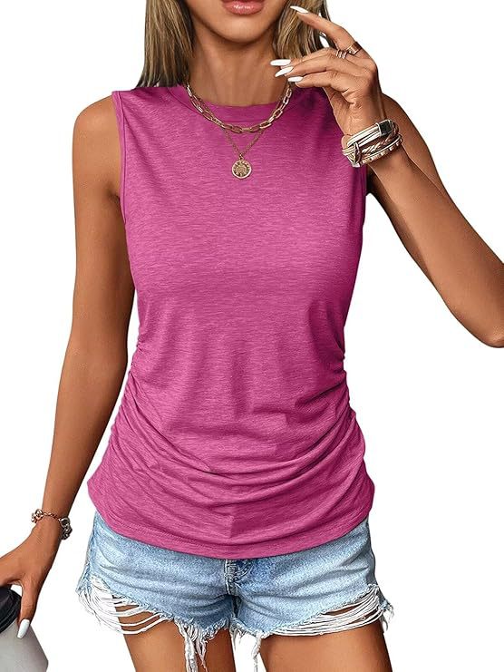 Damen ärmelloses Shirt mit modischem Raffungseffekt und hochwertigem Stoff Drune