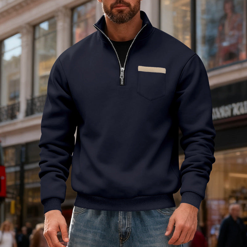 Herren nan Sweatshirt mit halbem Reißverschluss Stehkragen und Brusttasche Drune