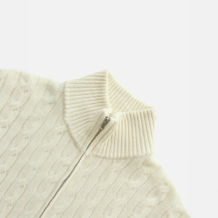 Damen eleganter Strickpullover mit hohem Kragen und Reißverschluss Drune