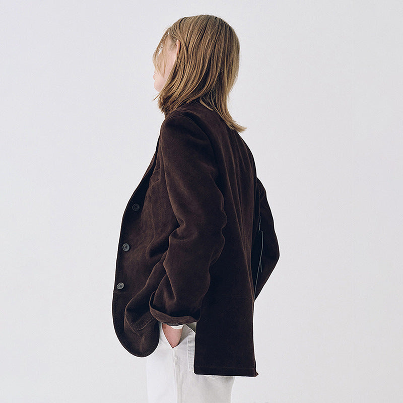 Damen Eleganter Wildlederblazer mit praktischen Taschen Drune