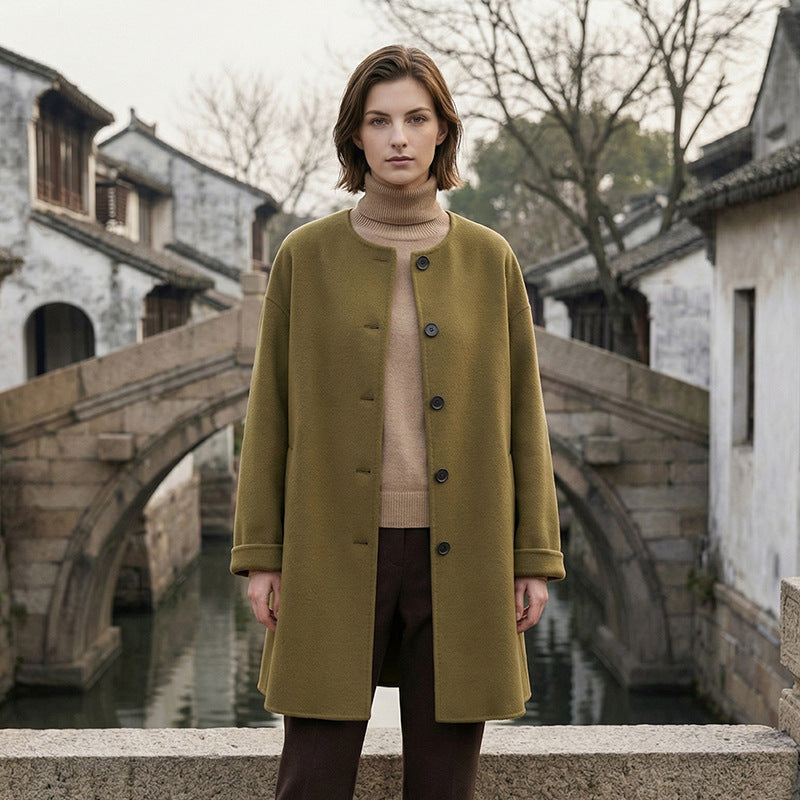 Damen Eleganter Wollmantel mit minimalistischen Details Drune